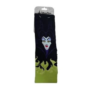 Disney Parks Crew Socks Adult One Size Black Maleficent Green Flame Graphic NWT